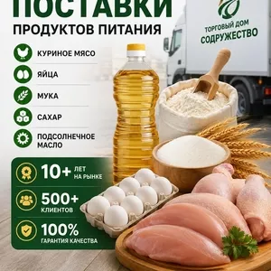 Продукты питания оптом из России - кур. мясо,  яйца,  мука,  сахар в КЗ
