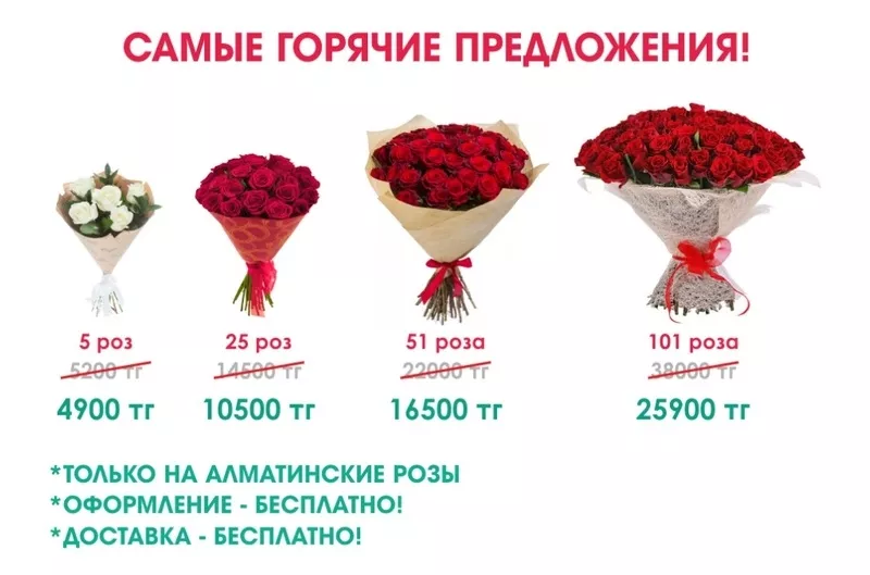 Бесплатная доставка цветов,  букетов роз в Астане! 5