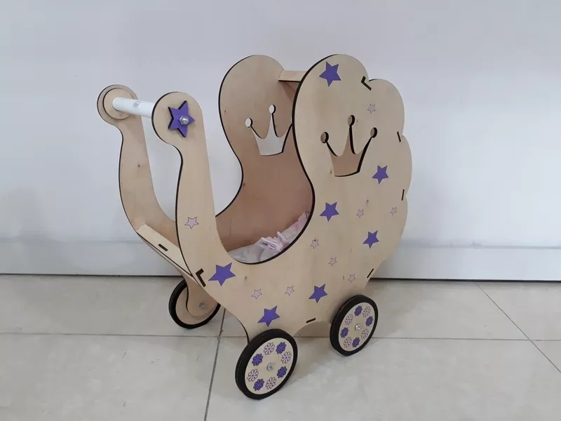 Деревянная коляска для девочек/Ручная работа/Комплект белья в подарок!