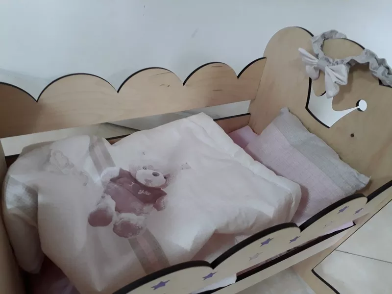 Деревянная кроватка для кукол/Hand made/Манеж/Комплект белья в подарок 3