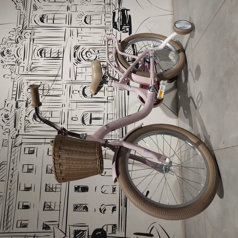 Двухколесный Розовый Детский Ретро Велосипед. Боковые колесики, крылья