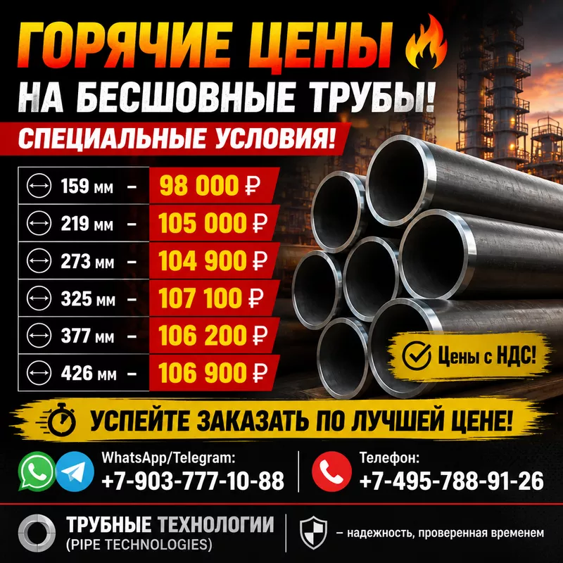 Трубы бесшовные,  большая распродажа 159,  219,  273,  325,  377,  426.